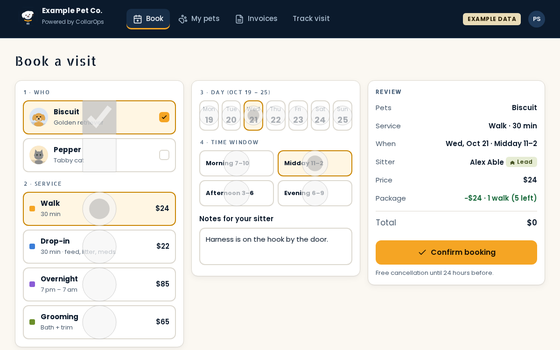 Customer booking screen